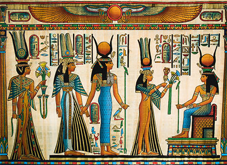 Queen Nefertari making an offering to god Isis. Copy of a painting from Nefertaris tomb